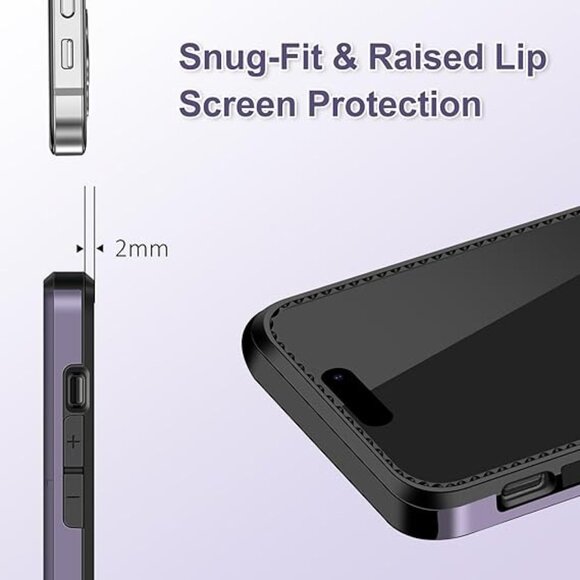 4-in-1 for iPhone 15 Case Wallet with Screen Protector & Camera Cover,Gray Purpl - Picture 4 of 4